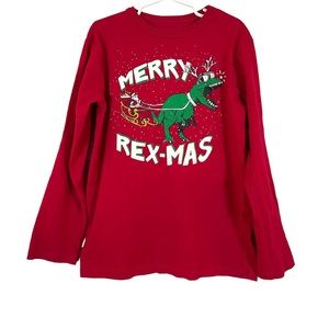 The Children's Place Boy's Red Long Sleeve Merry Rex-mas Christmas Tee- Size M